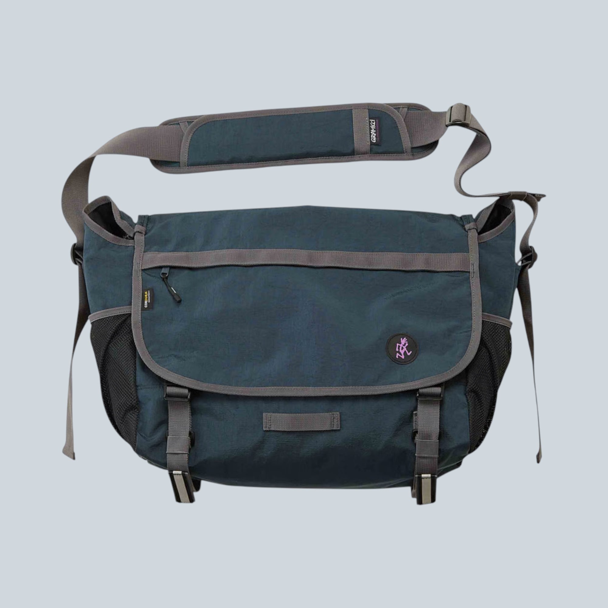 Sac besace Saison bleu marine en toile Cordura résistante avec bandoulière réglable et poches latérales en filet