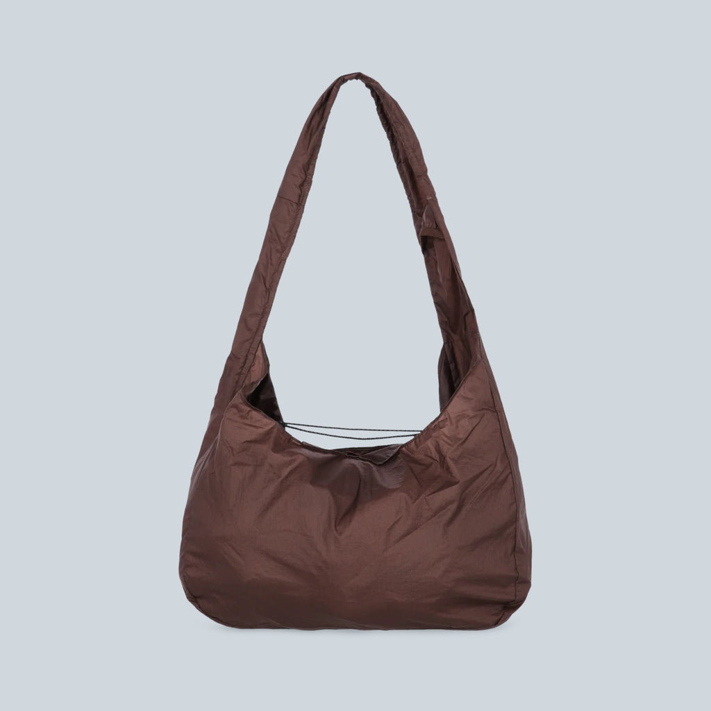 Sac noué pliable Saison Laki en toile polyamide couleur chocolat amer avec anse longue