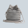 Sac seau Saison Lattice Bucket Bag en textile gris Slate Sky avec motif treillis et détails de cordons tressés