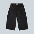 Shorts balloon Saison en denim brut 100% coton avec taille haute et surpiqûres contrastées