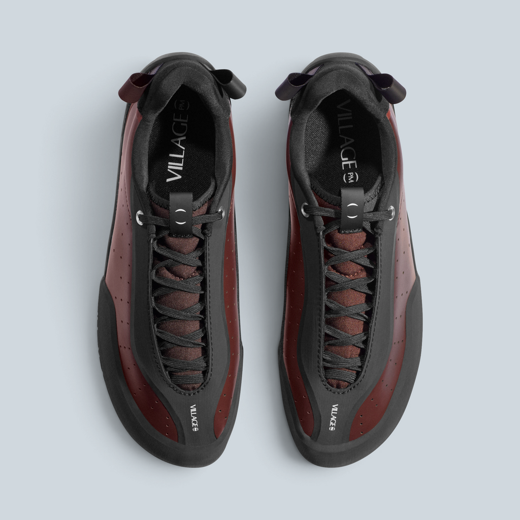 Sneakers basses Saison 2PM en cuir synthétique bordeaux et noir avec lacets et détails techniques