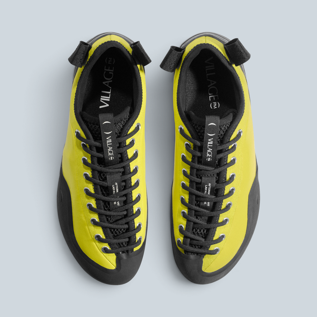 Sneakers basses Saison 1PM en cuir lime et toile avec semelle noire, vue de dessus