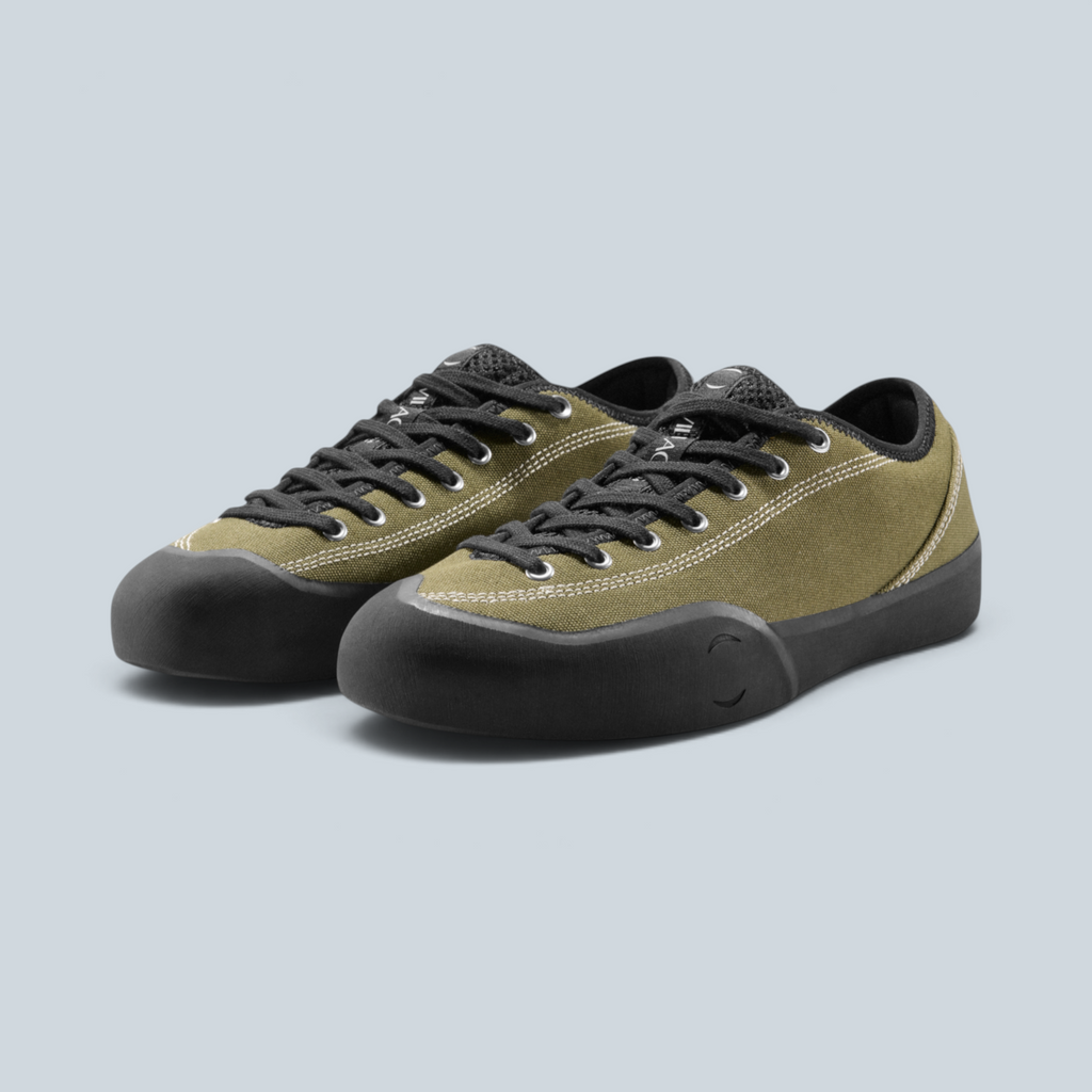 Sneakers basses Saison 1.30PM en toile olive avec renforts noirs et lacets assortis
