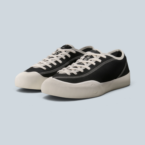 Sneakers basses Saison 1.30PM en toile noire et blanche avec semelle en caoutchouc blanc