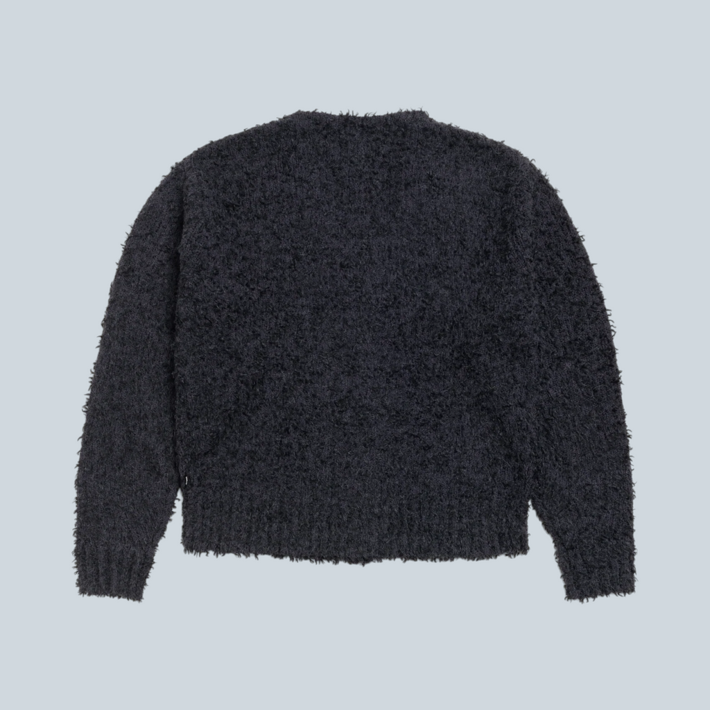 Cardigan texturé noir Stüssy en mélange de laine et alpaga avec une finition douce et duveteuse, vue arrière, Saison