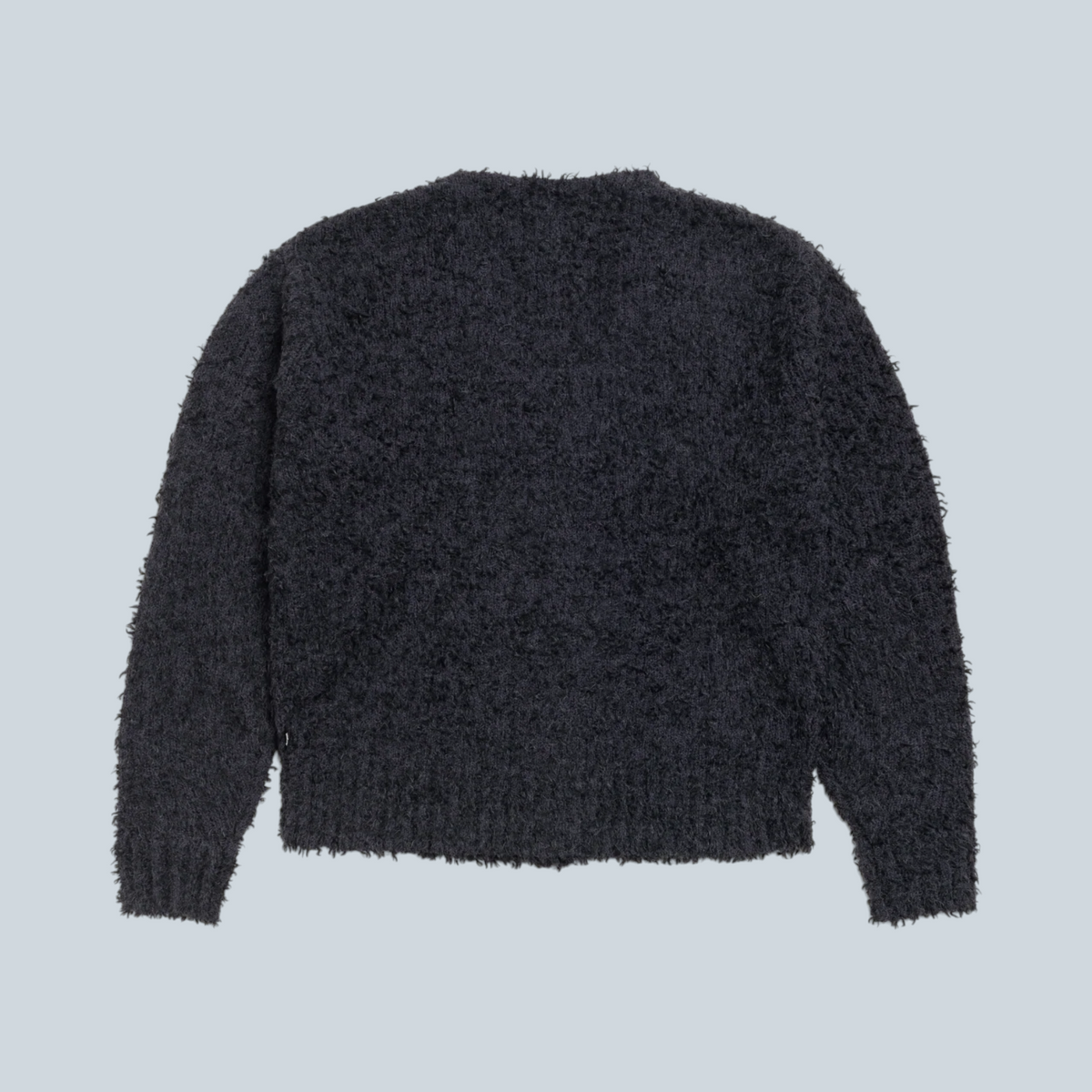 Cardigan texturé noir Stüssy en mélange de laine et alpaga avec une finition douce et duveteuse, vue arrière, Saison
