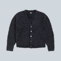 Cardigan texturé noir Stüssy en mélange de laine et alpaga avec fermeture boutonnée, disponible chez Saison