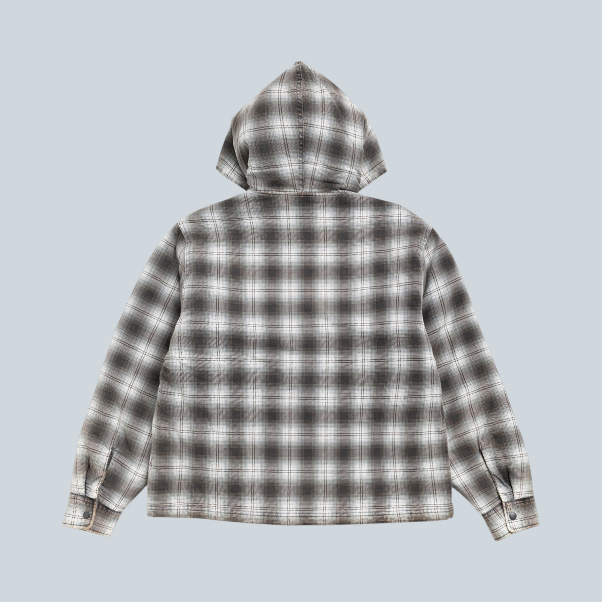 Vue arrière de la chemise à carreaux à capuche zippée Stüssy de Saison en gris anthracite