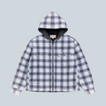 Chemise à carreaux zippée à capuche Saison bleu et blanc avec poches poitrine et doublure noire