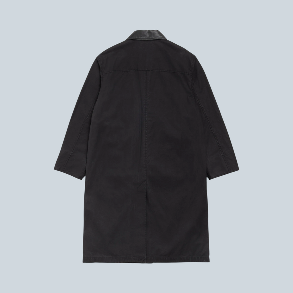 Manteau duster noir Stüssy en coton avec col contrastant, vue arrière, collection Saison