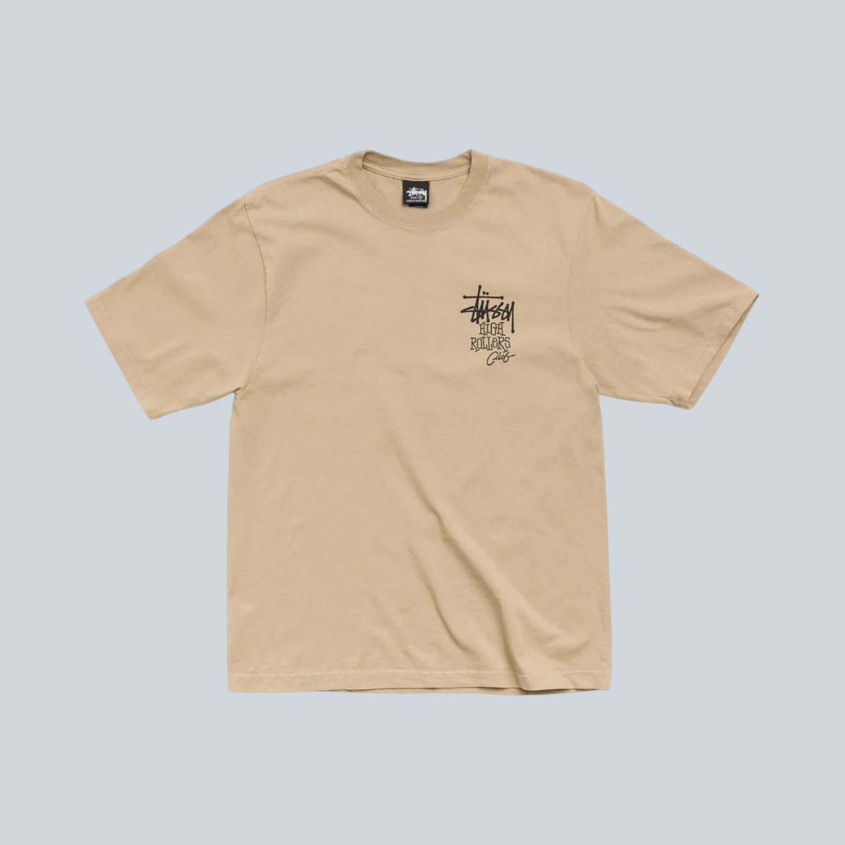 T-shirt Saison Stüssy High Rollers en coton beige avec logo graphique noir sur la poitrine