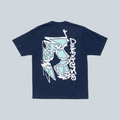 T-shirt Saison Stüssy Smooth SK8 en coton bleu marine avec imprimé graphique squelette au dos