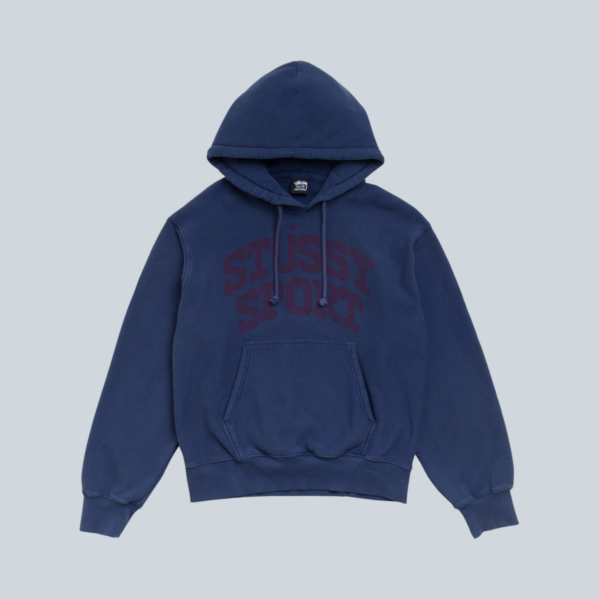 Sweat à capuche Saison Stüssy Block Sport bleu marine avec logo imprimé sur la poitrine et poche kangourou
