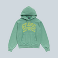 Sweat à capuche Stüssy Block Sport vert Arctic avec logo imprimé, teint en pièce, proposé par Saison