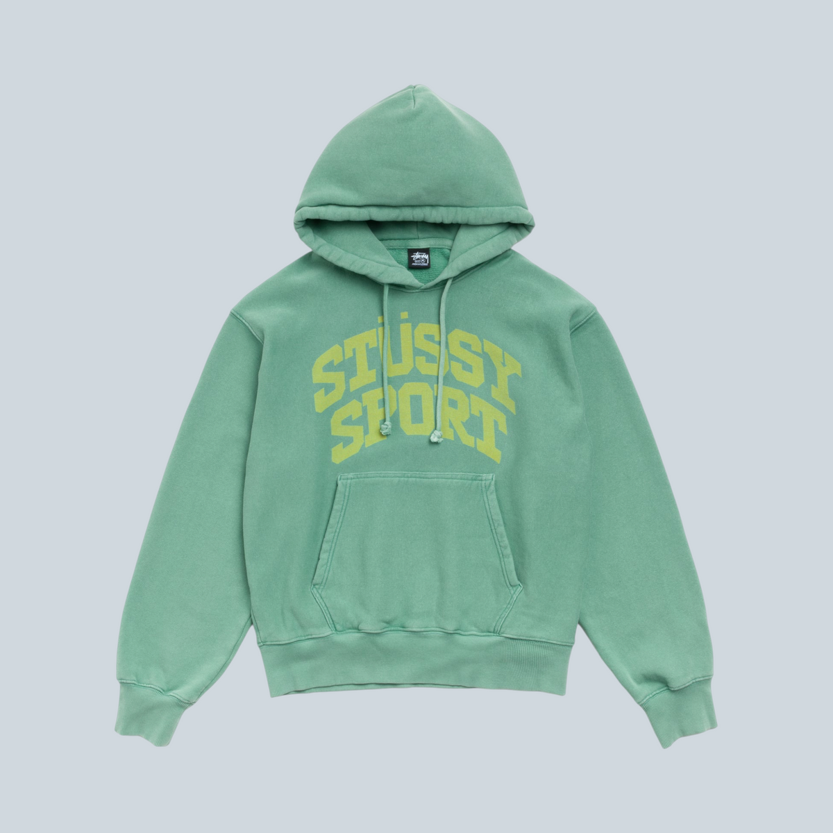 Sweat à capuche Stüssy Block Sport vert Arctic avec logo imprimé, teint en pièce, proposé par Saison