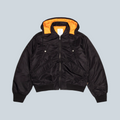 Veste bomber noire Saison Stüssy en satin Cordura avec capuche contrastée orange et fermeture zippée