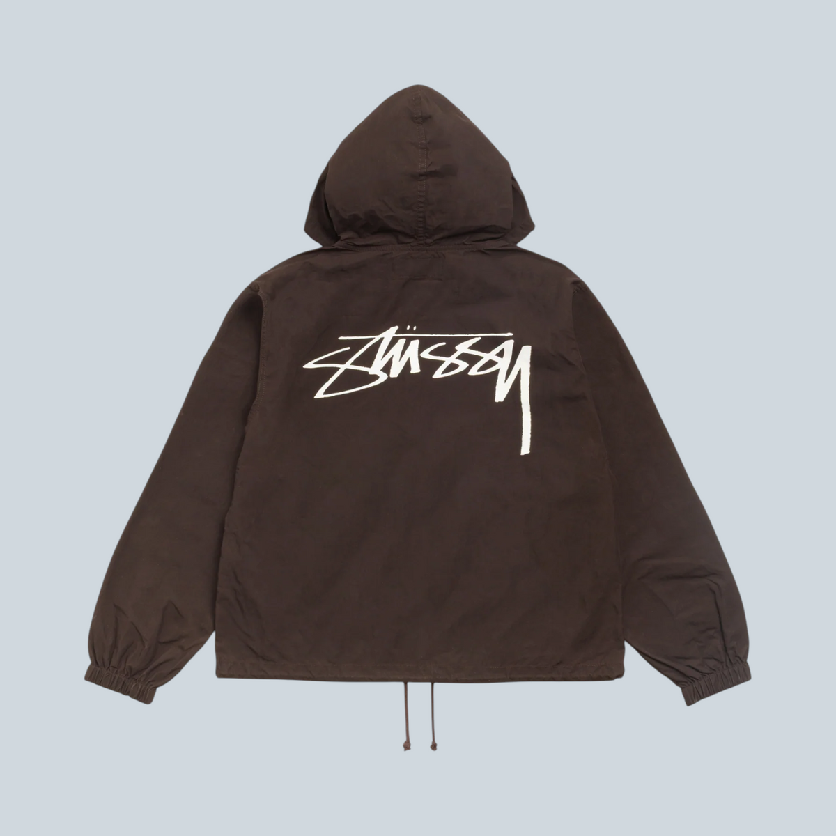 Veste à capuche Saison Stüssy Beach Shell en coton ciré marron avec logo blanc imprimé au dos