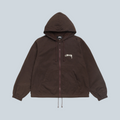 Veste à capuche Saison Stüssy Beach Shell en coton ciré marron avec fermeture éclair et logo brodé sur la poitrine