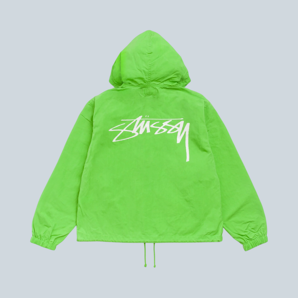 Veste à capuche Saison Stüssy Beach Shell en coton ciré vert kiwi avec logo blanc imprimé au dos