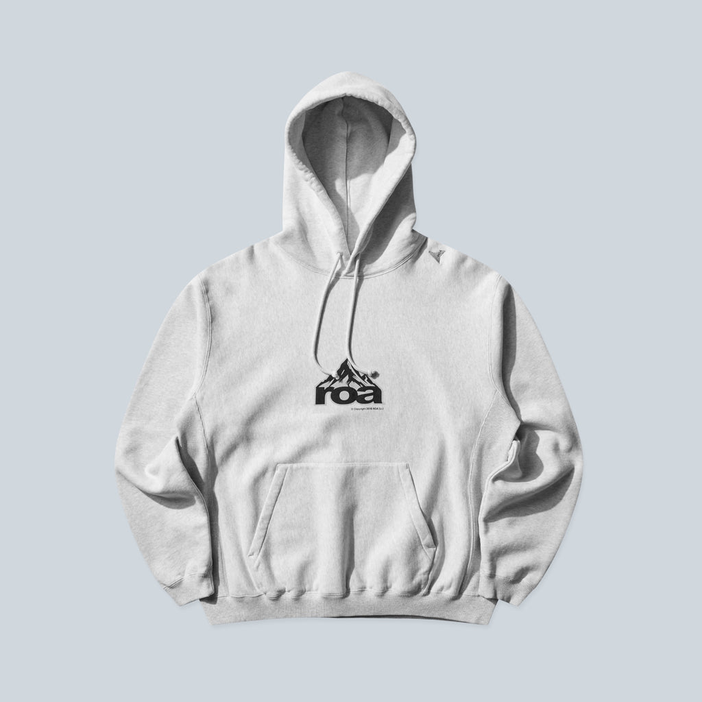 Sweat à capuche Saison gris clair en molleton de coton avec logo montagne noir sur la poitrine