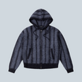 Sweat à capuche zippé Saison en maille mohair rayée bleu et noir avec poches avant