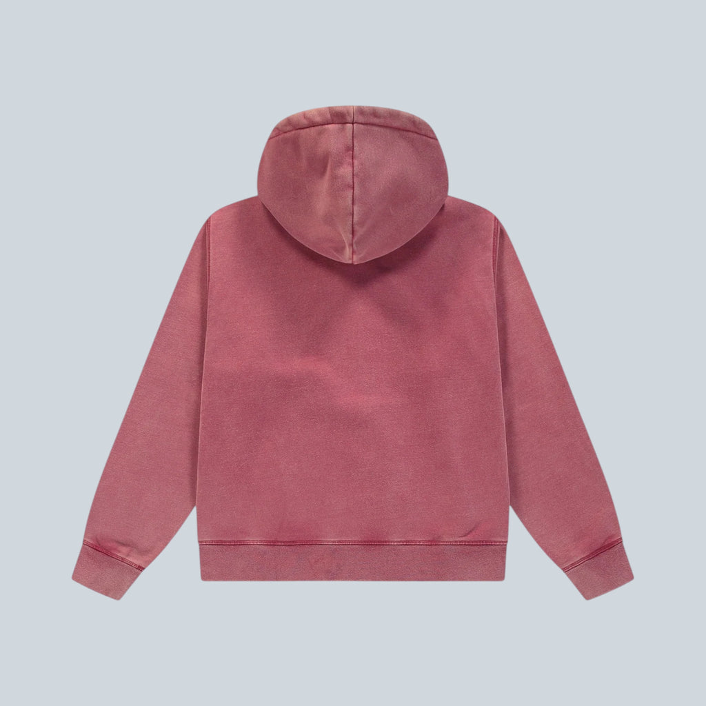 Sweat zippé à capuche Saison en coton rouge avec effet délavé sunfade, vue arrière