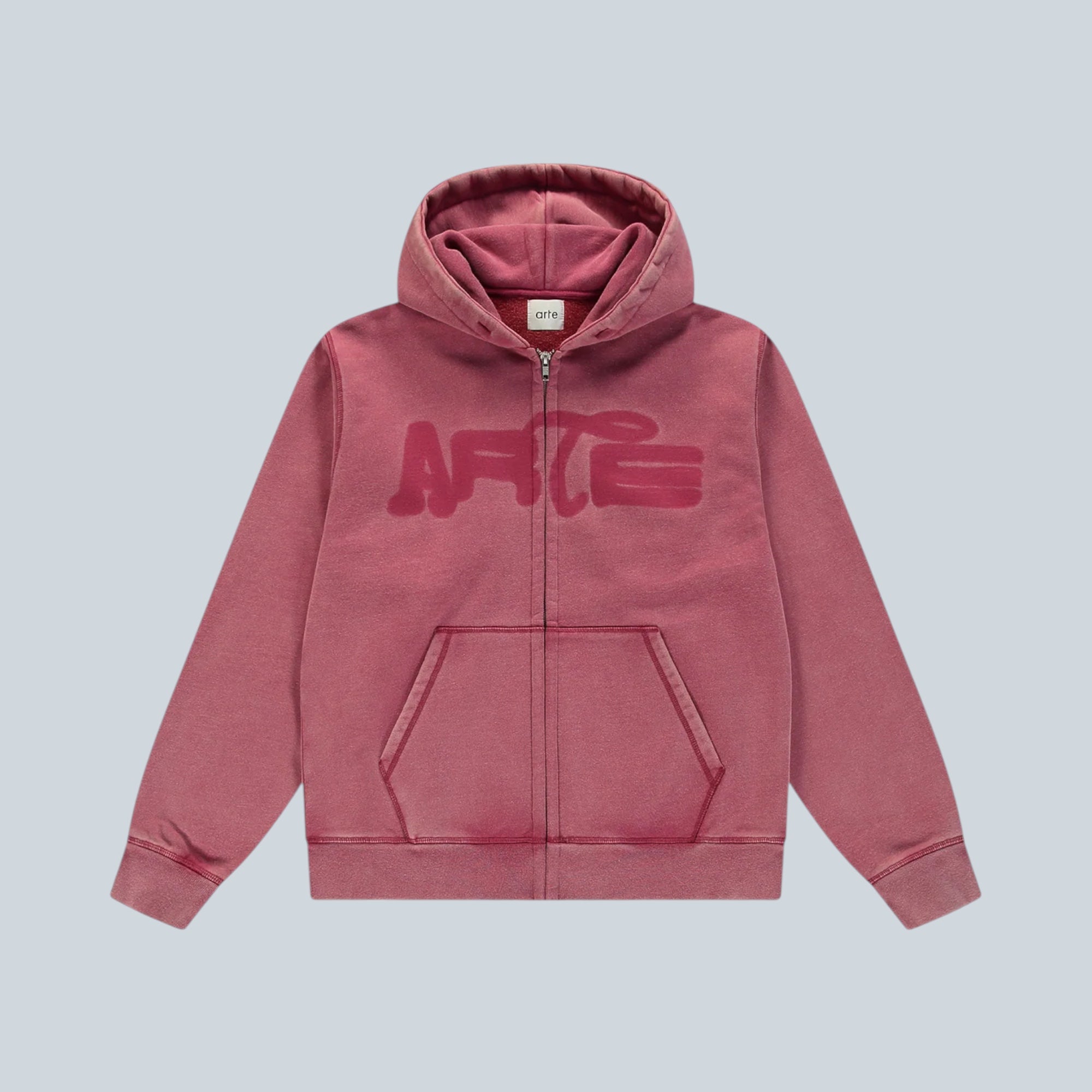 Sweat zippé Saison Stencil Sunfade rouge en coton avec logo effet pochoir sur la poitrine