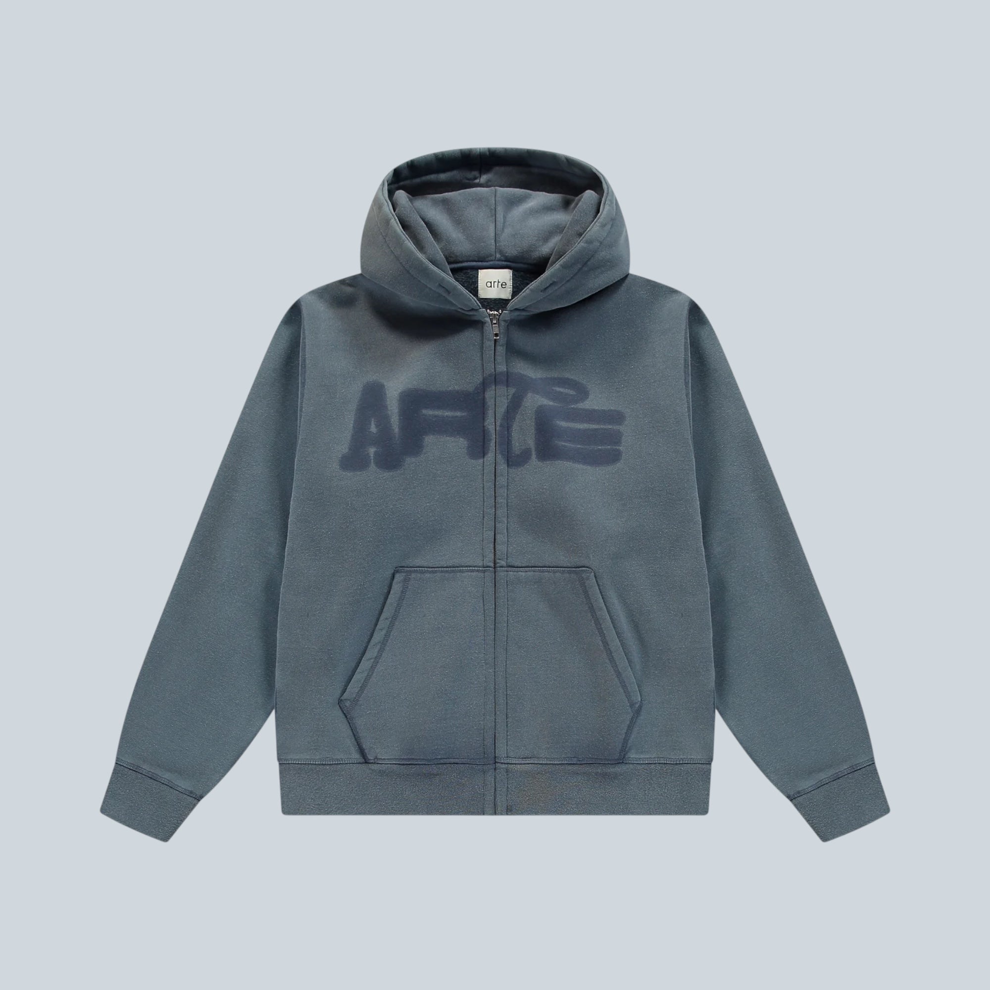 Sweat zippé Saison Stencil Sunfade en coton bleu marine avec logo graphique effet délavé et capuche