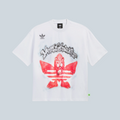 T-shirt blanc Saison en jersey de coton avec impression graphique Hellstar pour adidas et logo trèfle