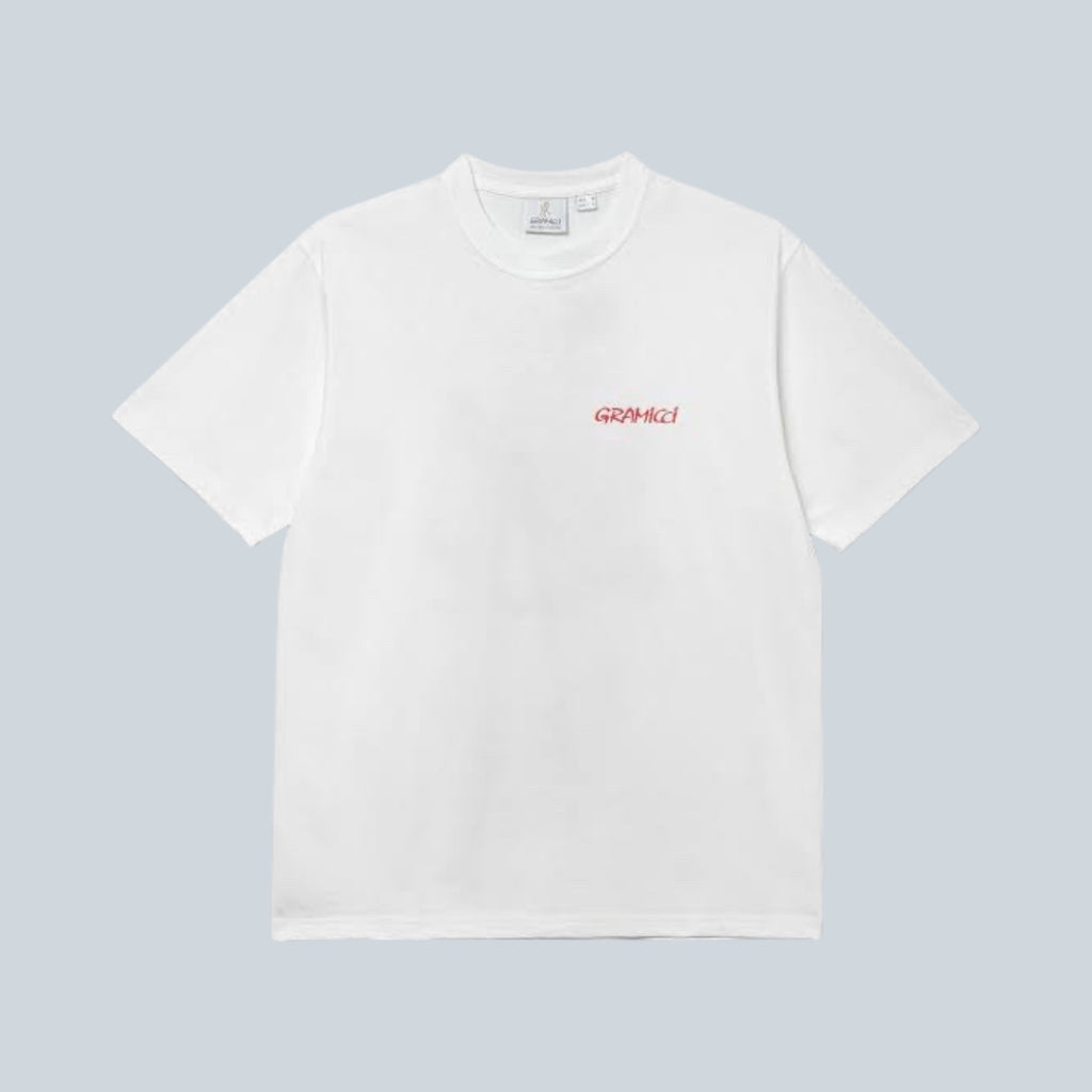 T-shirt blanc Saison Joker en coton éco-responsable avec logo rouge sur la poitrine