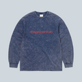 T-shirt à manches longues Saison en jersey de coton bleu royal délavé avec logo imprimé rouge et col rond côtelé