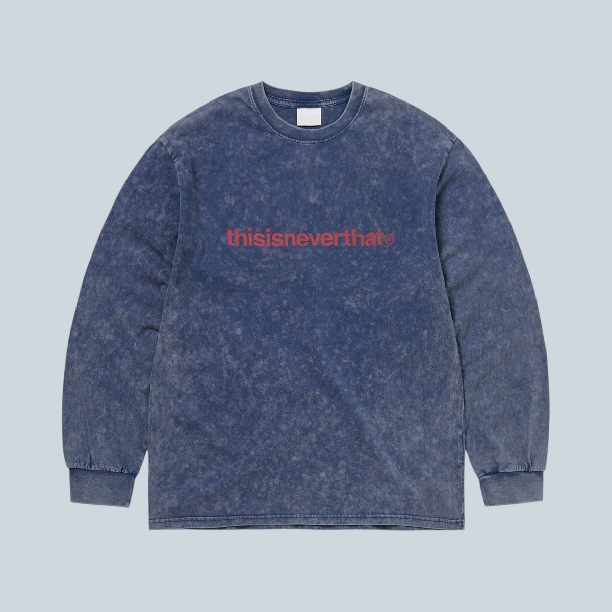 T-shirt à manches longues Saison en jersey de coton bleu royal délavé avec logo imprimé rouge et col rond côtelé