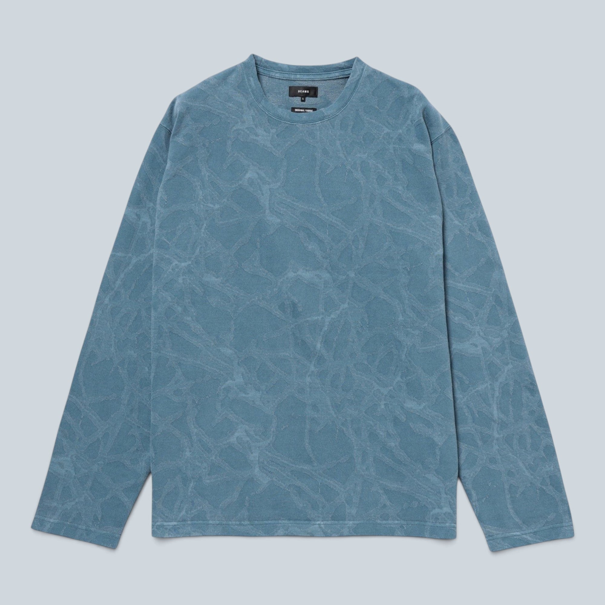 T-shirt manches longues Saison bleu en maille jacquard avec motif nervuré en relief et coupe ample