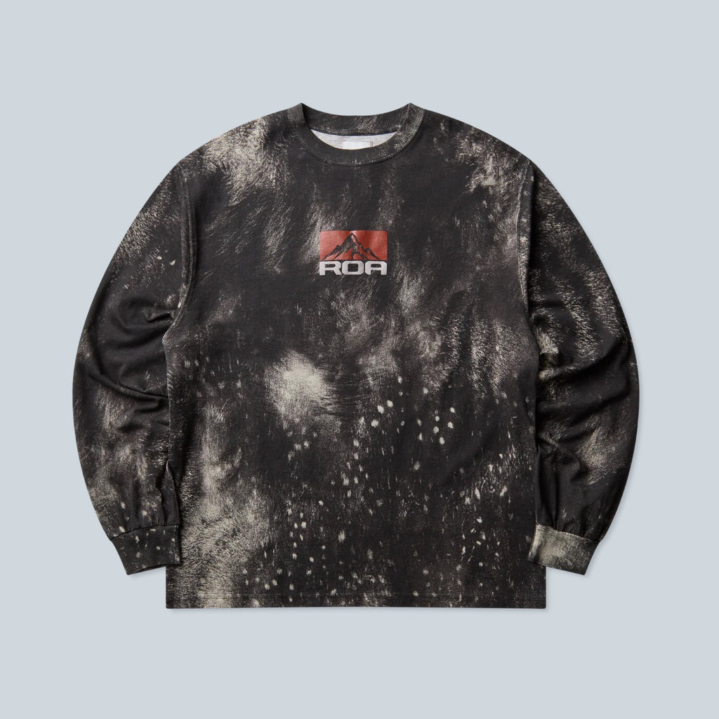T-shirt manches longues Saison en jersey de coton marron avec imprimé graphique montagne et effet délavé