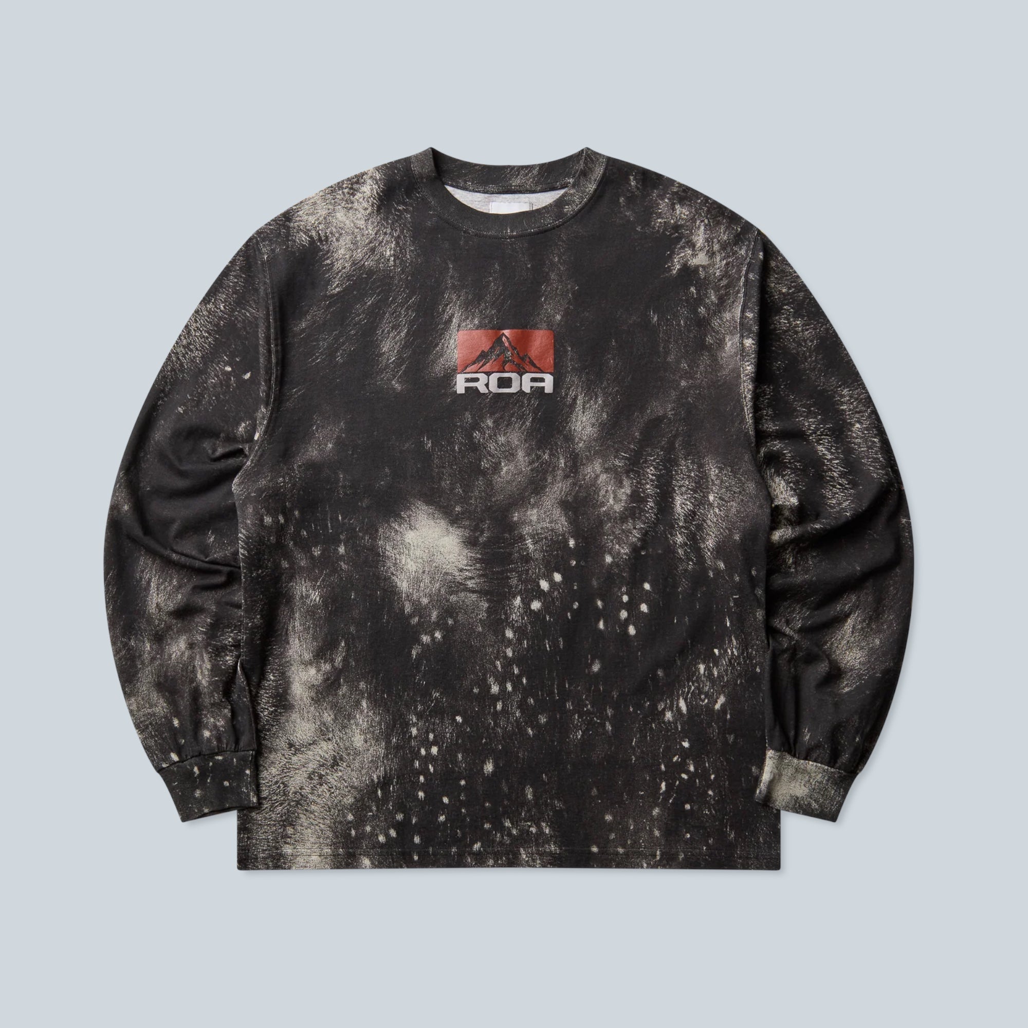 T-shirt manches longues Saison en jersey de coton marron avec imprimé graphique montagne et effet délavé
