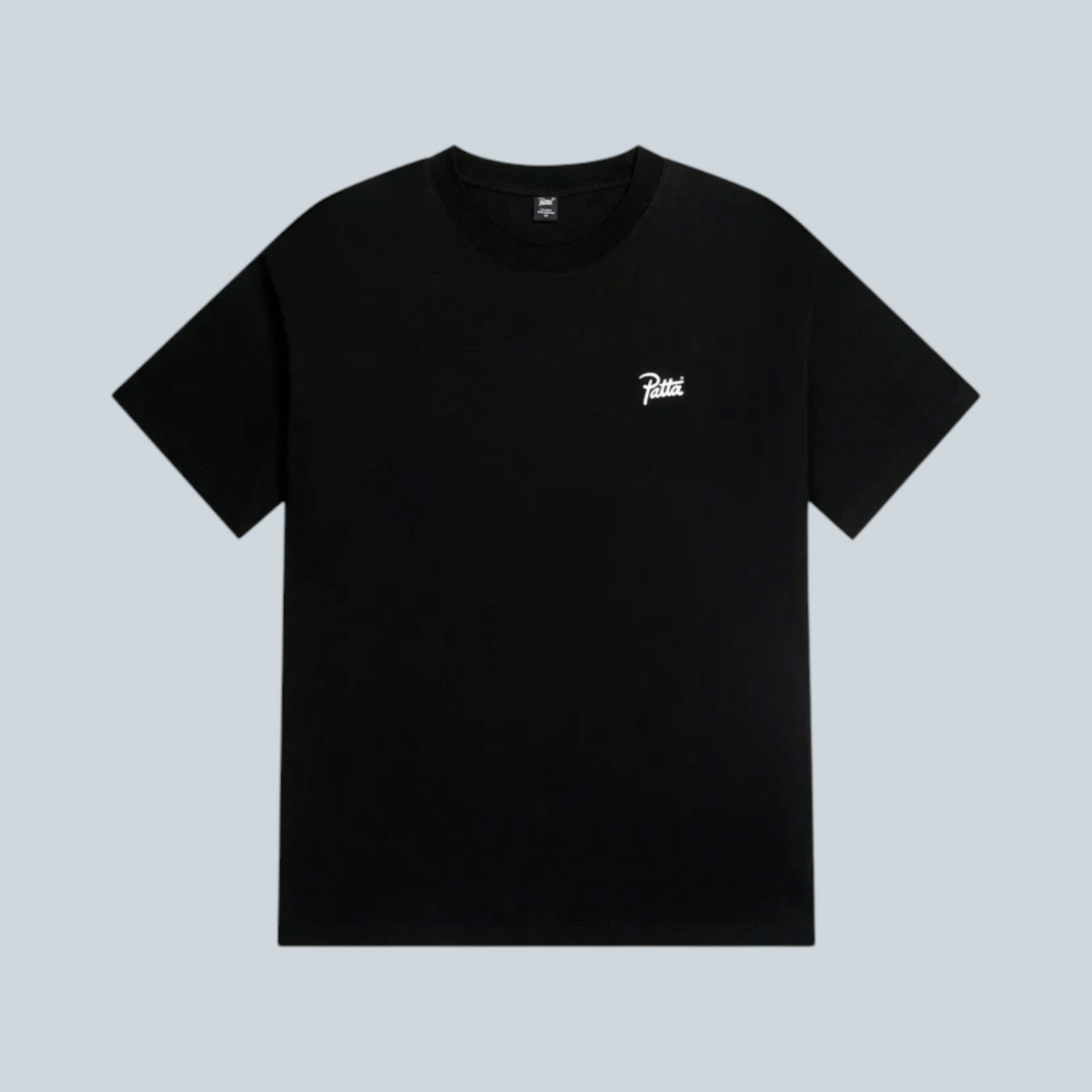 T-shirt noir Saison à col rond et manches courtes avec logo blanc brodé sur la poitrine