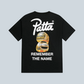 T-shirt noir Saison avec logo Patta et graphisme de bagues de champion au dos, col rond et manches courtes