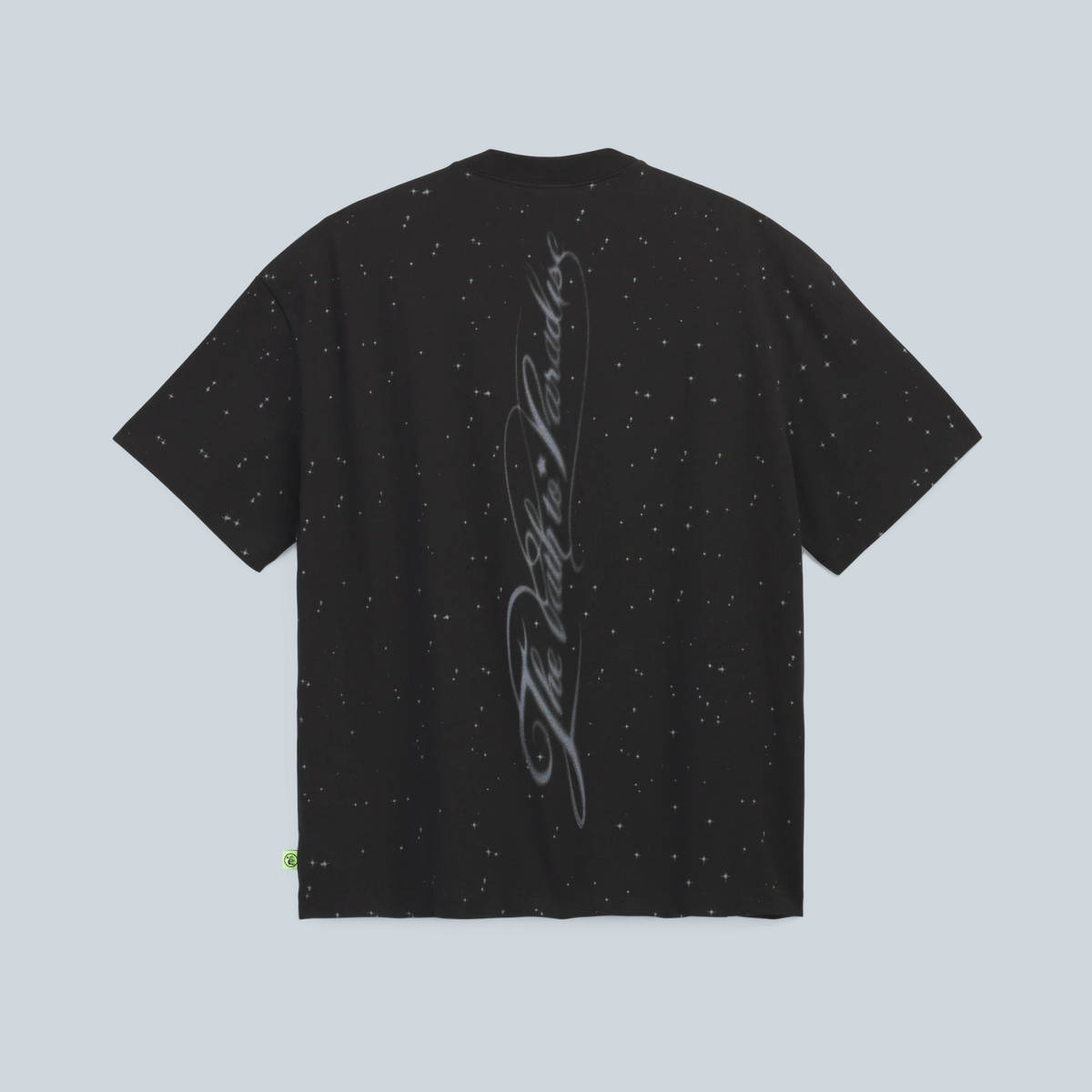 T-shirt noir en coton Saison avec impression graphique étoilée et inscription verticale au dos