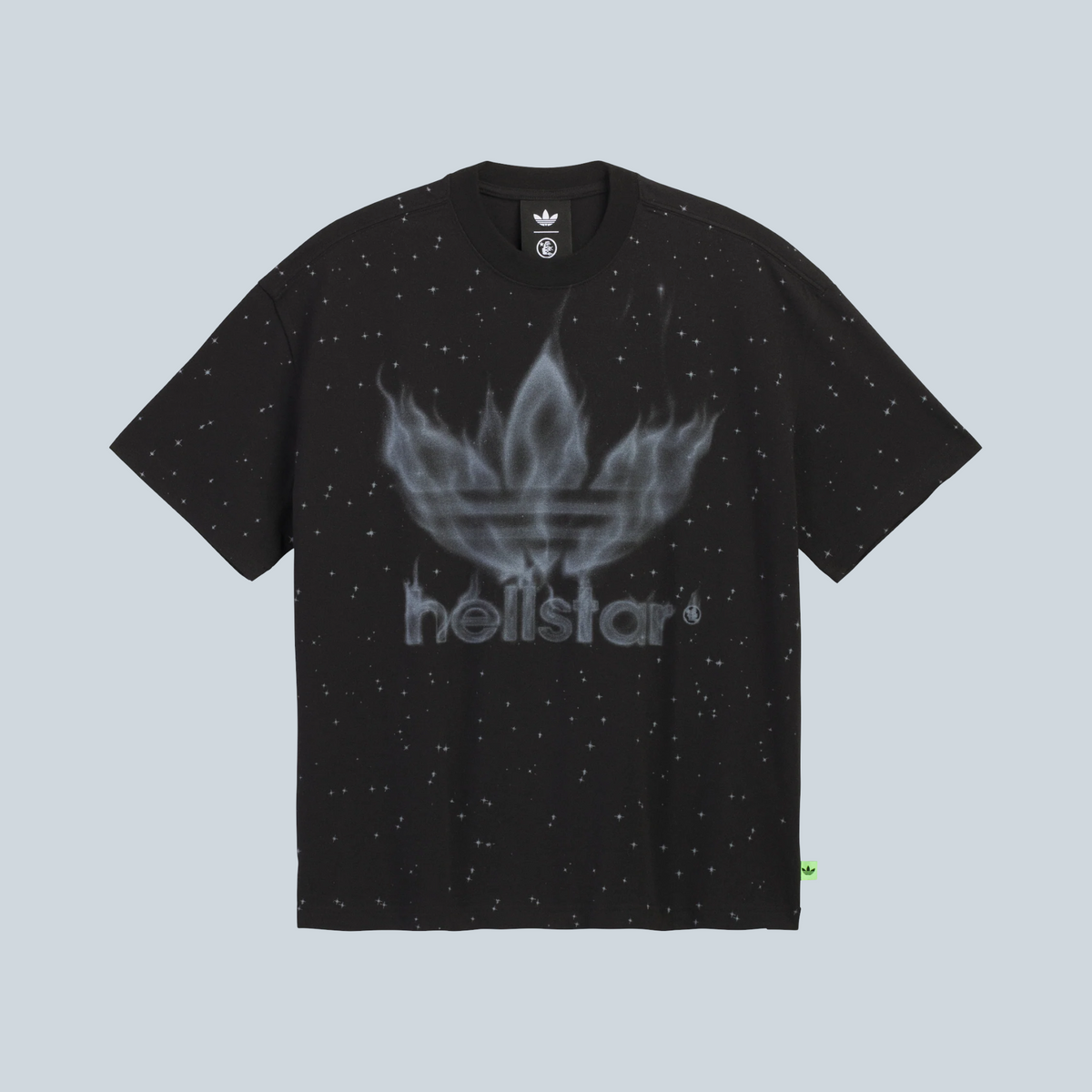 T-shirt noir Saison en jersey de coton avec logo adidas Hellstar imprimé effet flammes et motif étoiles