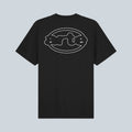 T-shirt noir Saison en jersey de coton avec logo graphique blanc imprimé au dos et col rond côtelé