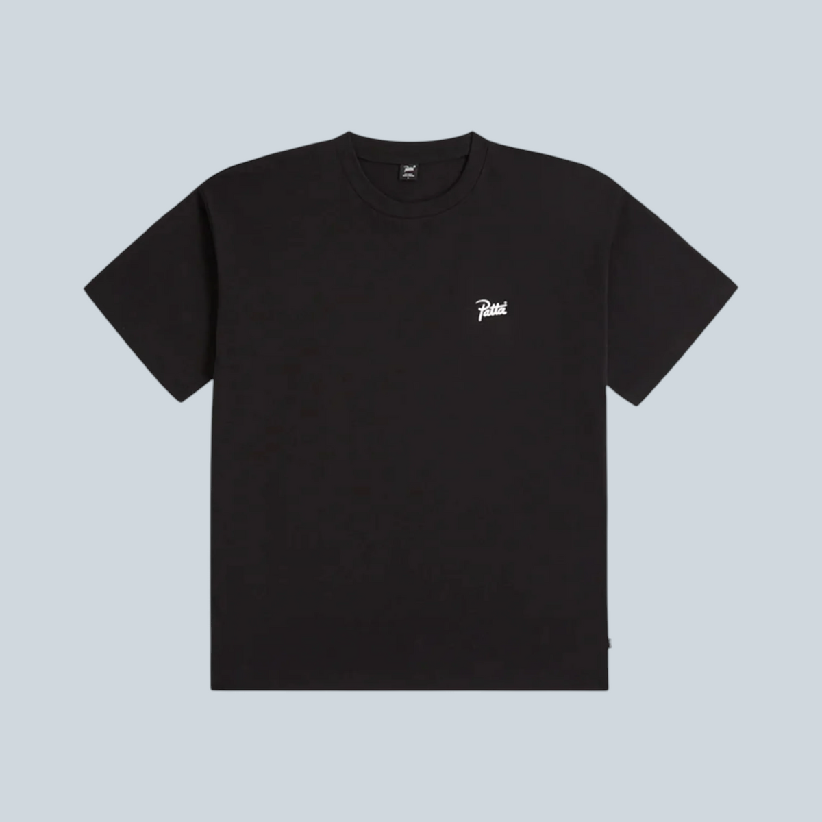 T-shirt noir Saison avec col rond, manches courtes et logo Patta blanc brodé sur la poitrine