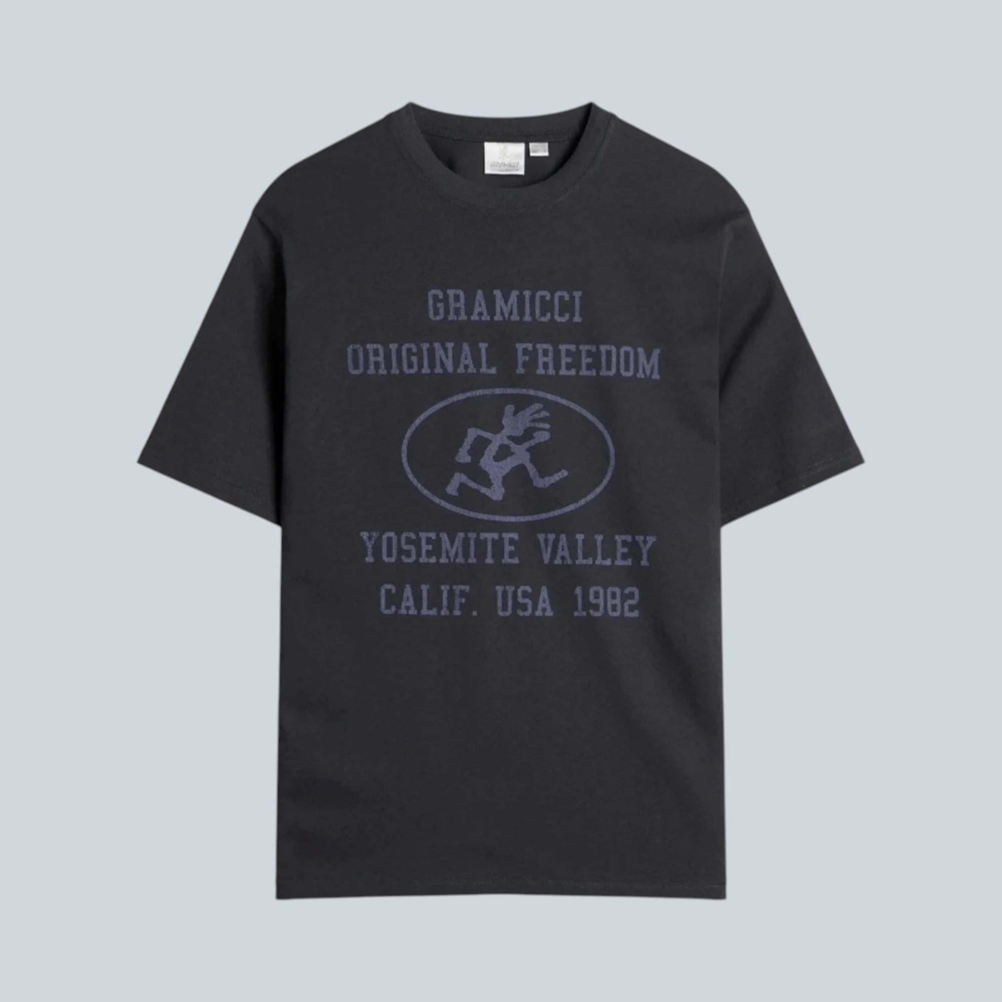 T-shirt Saison Yosemite Valley en coton noir vintage avec imprimé graphique Gramicci sur la poitrine