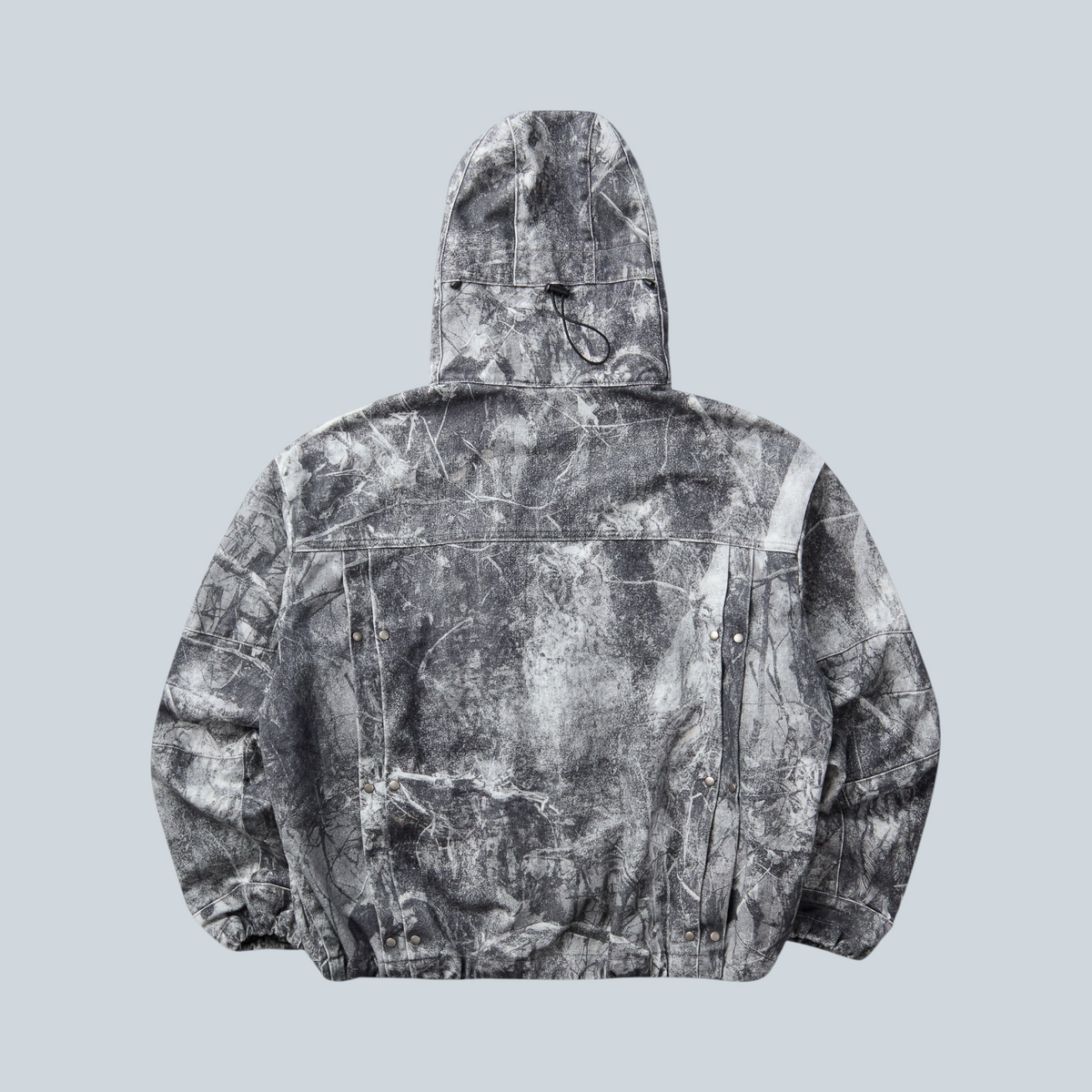 Veste à capuche en denim Saison avec délavage à motif all-over gris foncé, vue arrière
