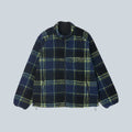 Veste réversible Saison en sherpa à motif écossais bleu et noir avec fermeture éclair et poches latérales