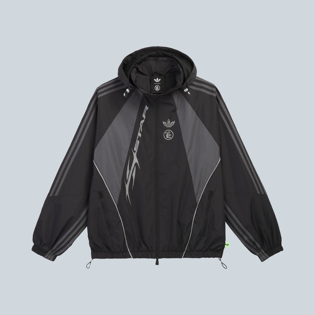 Veste de survêtement noire Saison Hellstar x adidas en polyester recyclé avec capuche et détails graphiques